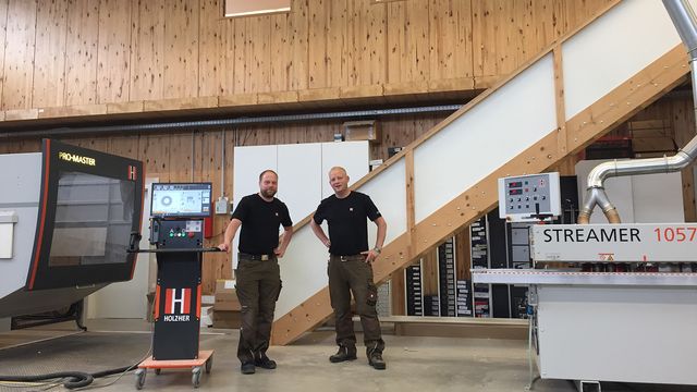 Holzher Referenzkunde Schreinerei Keuper mit CNC Evolution und 5-Achs Pro-Master, Kantenanleimmaschine Streamer und Plattensäge Sector Holzher Referenzkunde Schreinerei Keuper mit CNC Evolution und 5-Achs Pro-Master, Kantenanleimmaschine Streamer und Plattensäge Sector